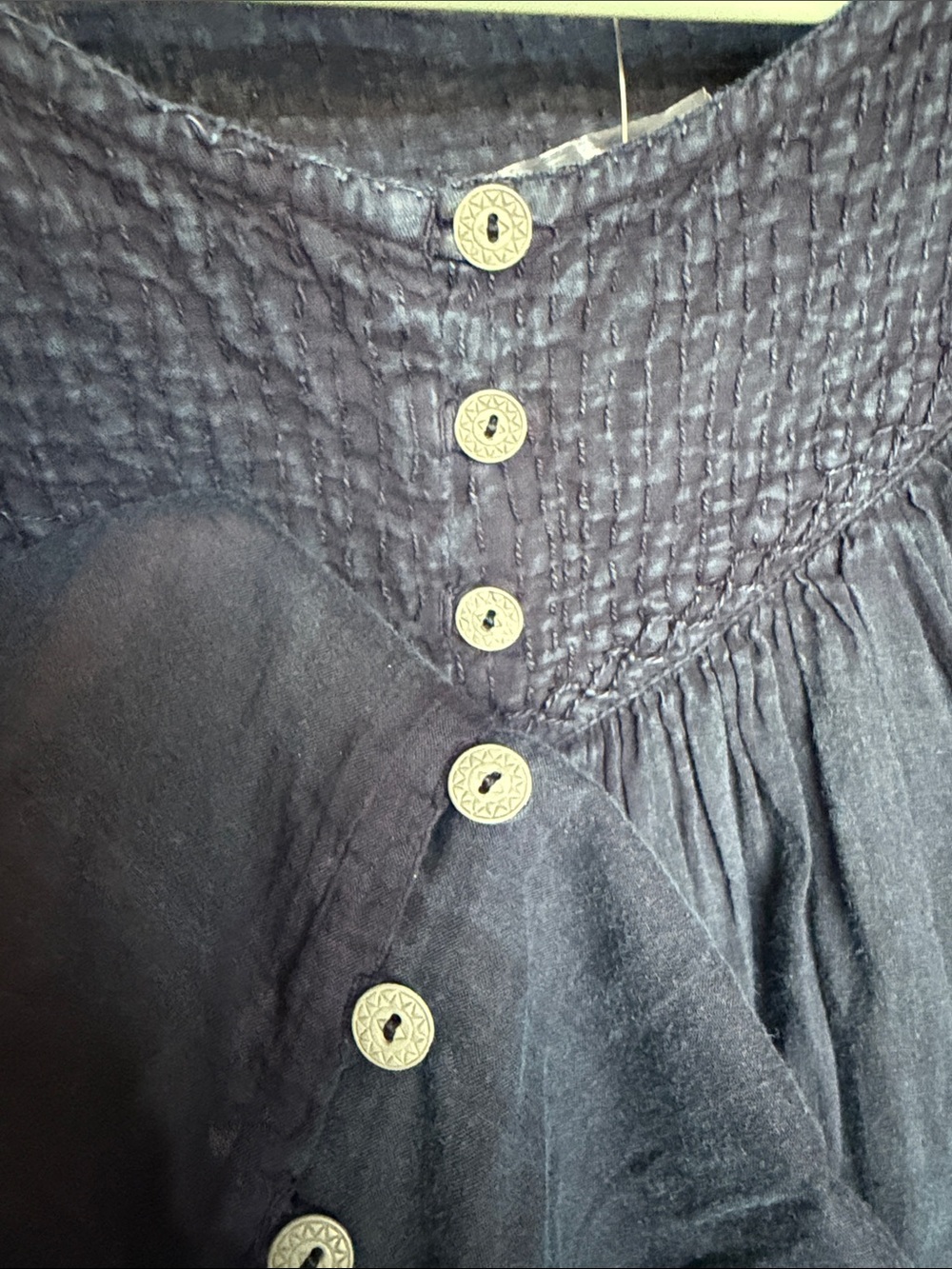 Free People Navy Smocked Yoke Button-Down Peasant Blouse - Picture 4 of 4